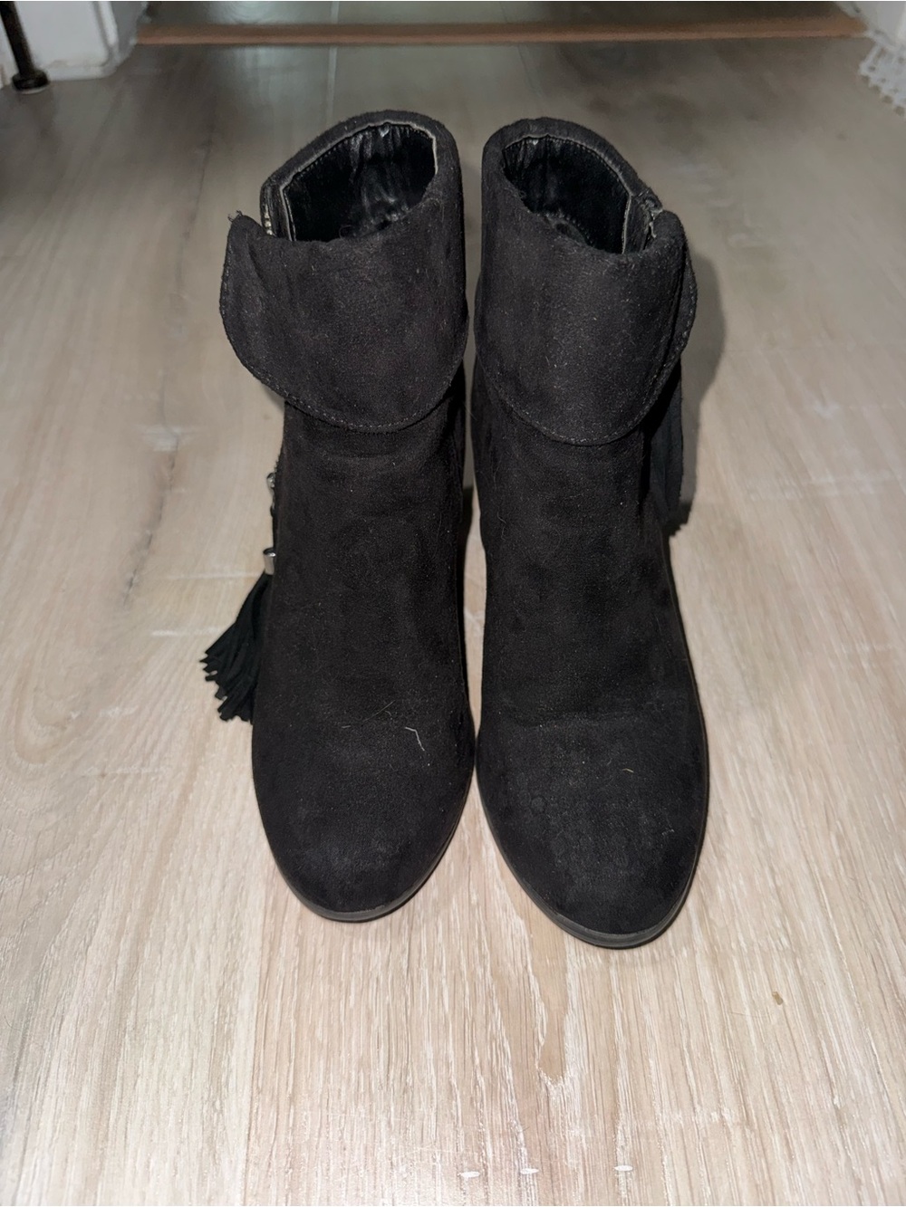 Lauren Conrad Black Suede Ankle Boots with Tassel Accent - Picture 3 of 7